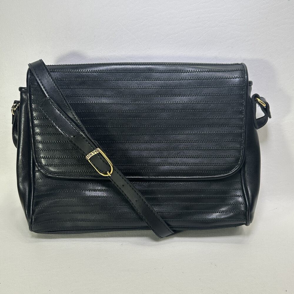 J.G. Hook Crossbody Handbag Black Seamed Leather Shoulder Bag Lined Pockets